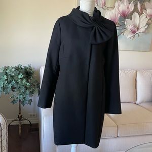 Ann Taylor Long Black Wool Coat With Bow Snap Collar